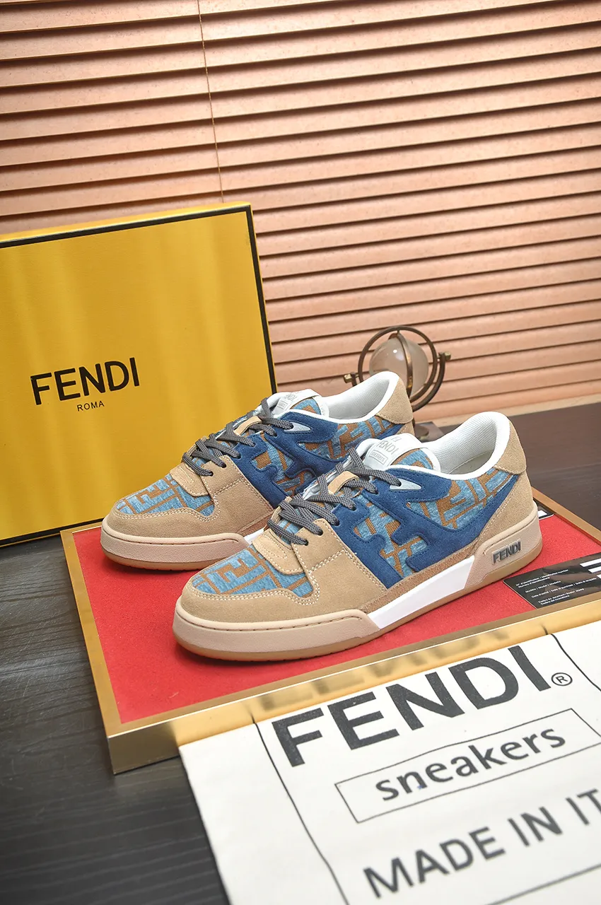 Men's shoes 💰600💶 [Fendi] The latest couple model 🔥 Many 💑 stars have the same style. FD match is a one-to-one replica of the original version. The first fendi match created by designer Kim Jones and Trainer basketball sneakers by Donkey. Material: Original silk leather. Lining: breathable mesh. Packaging: Original 1:1 matching high-end packaging. Size: Female 35-40 Male 38-44 (45 46. Custom-made (no return or exchange)